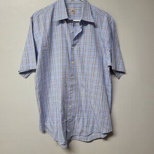 Peter Millar Collared Button Down Shirt Cotton Mens Larhe Baby Blue Plaid Formal